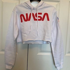 NEW Women's Cropped White NASA Hoodie, Size S